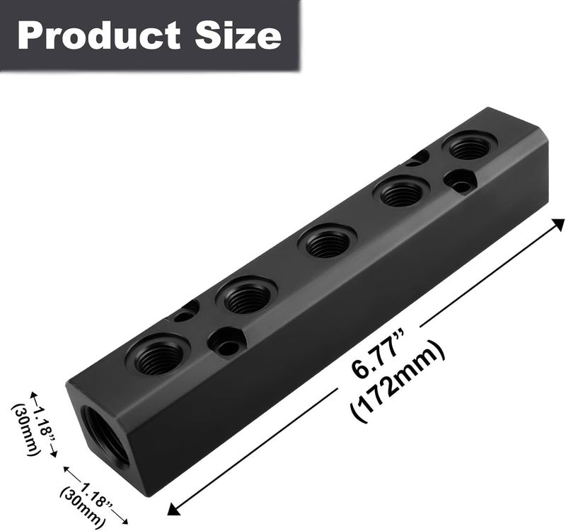 MARSTEK Air Manifold, 5 Way 7 Port Air Compressor Manifold, Air Hose Inline Manifold Block Splitter, Pneumatic Manifold Air Distribution Block, NPT 1/2 Inch Supply Port, NPT 1/4 Inch Output Port（black） - Image 2